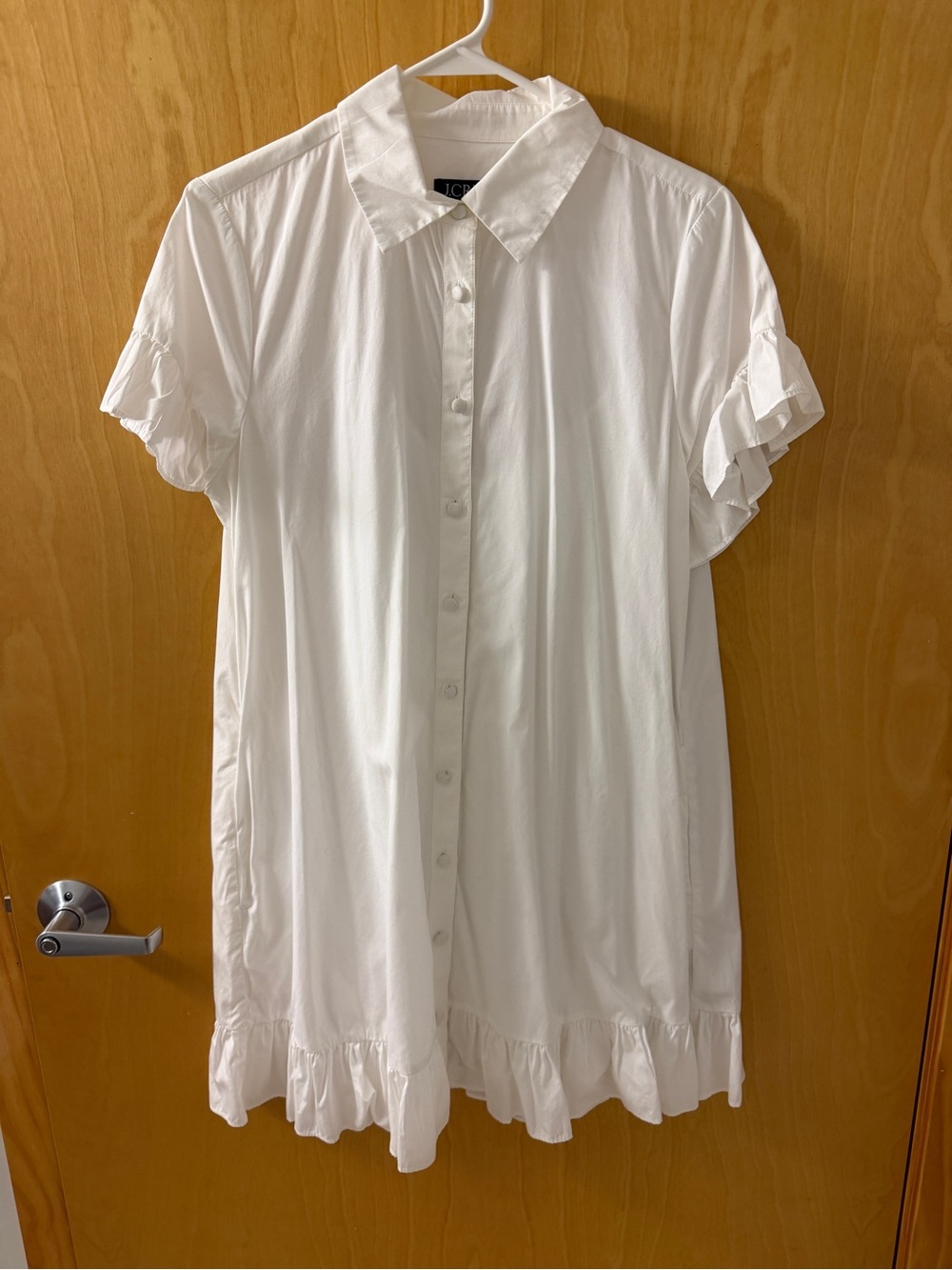 J. Crew White Short-Sleeve Ruffle-Hem Dress